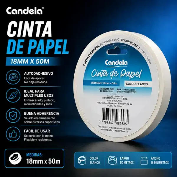 Cinta de Papel 18mm 50m Candela
