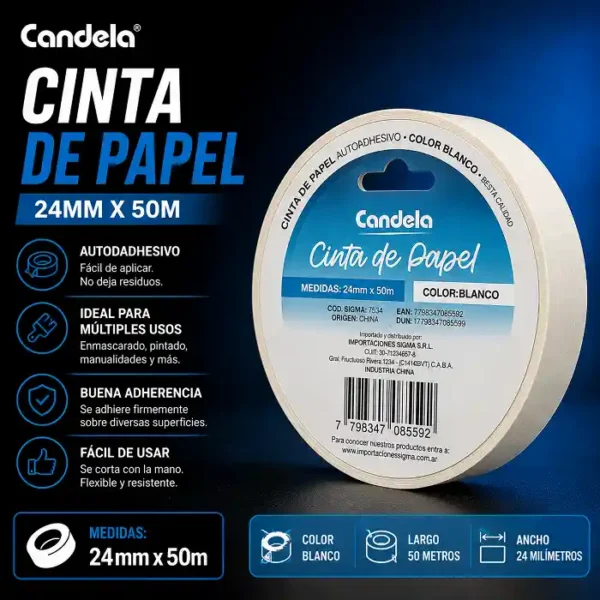 Cinta de Papel 24mm 50m Candela