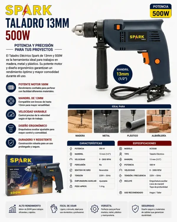 Taladro Spark 13mm 500w
