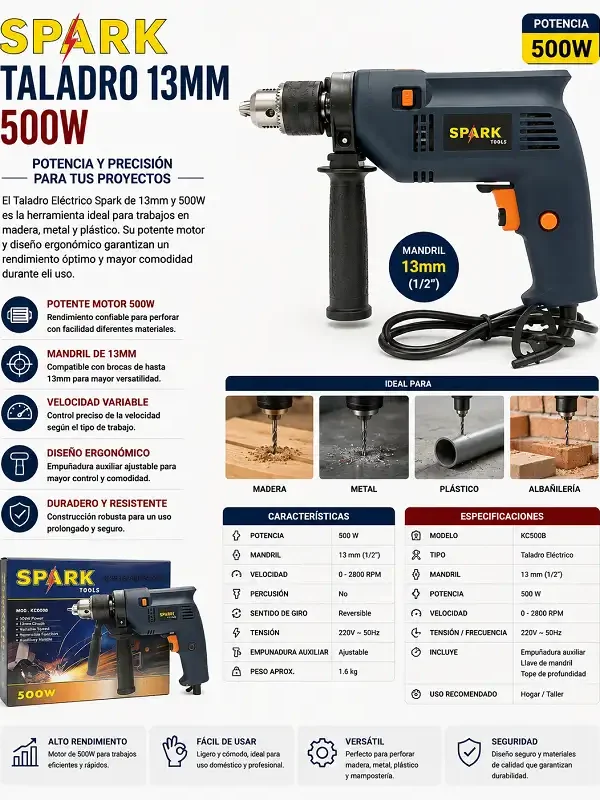 Taladro Spark 13mm 500w