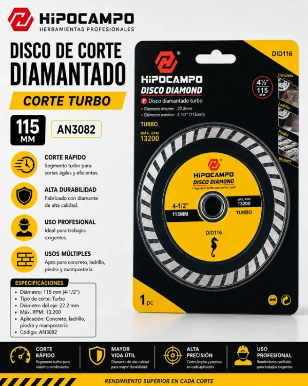 Disco de Corte Diamante Turbo 115MM AN3082