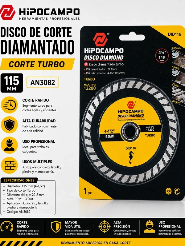 Disco de Corte Diamante Turbo 115MM AN3082