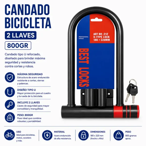 Candado P/Bicicleta 800gr 2 Llaves MX2503-3