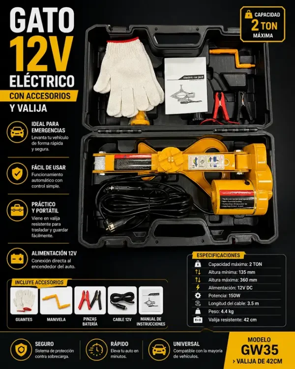 Gato 12v C/Accesorios y Valija 42cm 2 Toneladas GW35