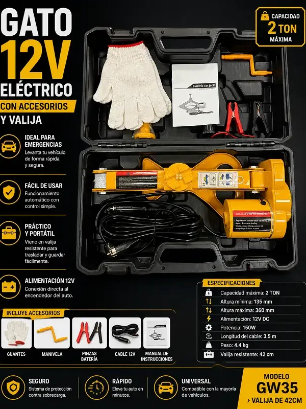 Gato 12v C/Accesorios y Valija 42cm 2 Toneladas GW35