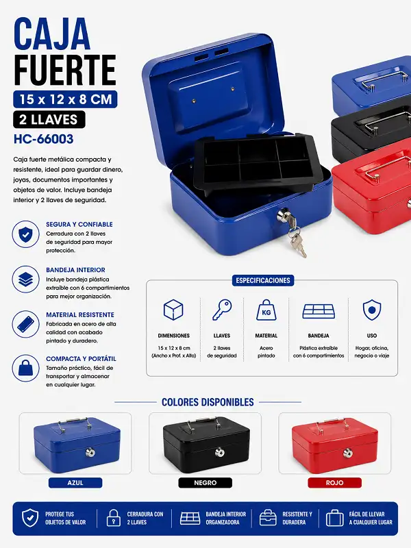 Caja Fuerte 15*12*8cm 2 Llaves HC-66003