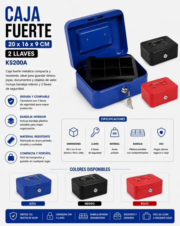 Caja Fuerte 20*16*9cm 2 Llaves KS200A