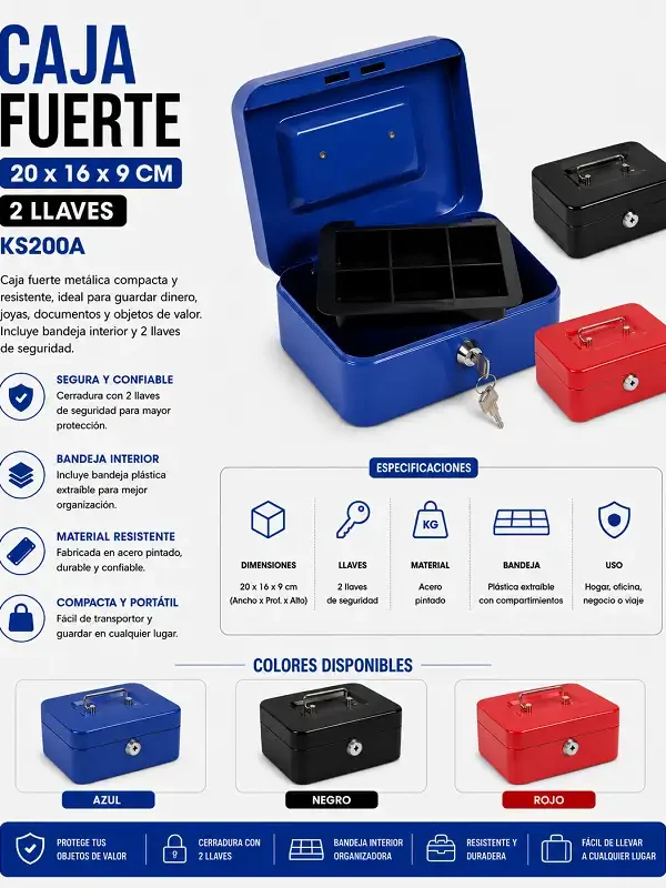 Caja Fuerte 20*16*9cm 2 Llaves KS200A