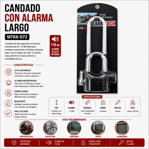 Candado C/Alarma Largo ALARMLOCK MTK6-072