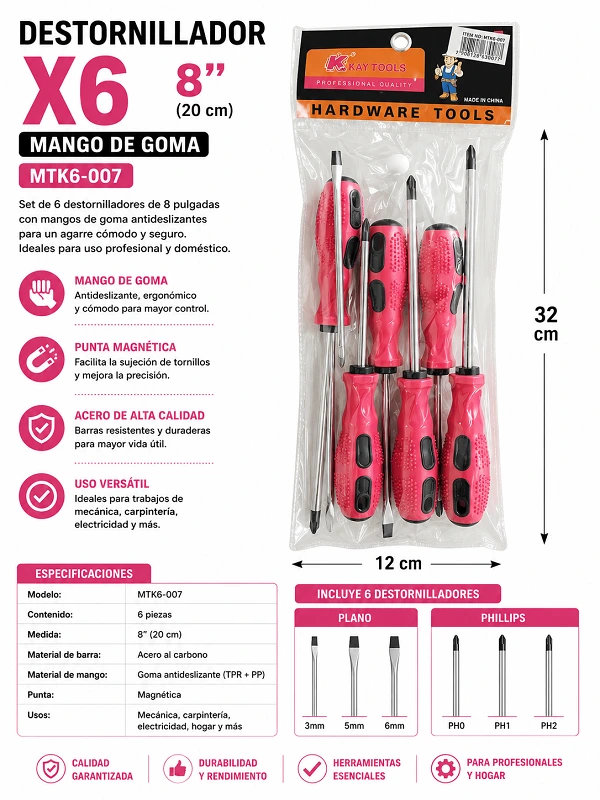 Destornillador X6 8" Mango de Goma MTK6-007