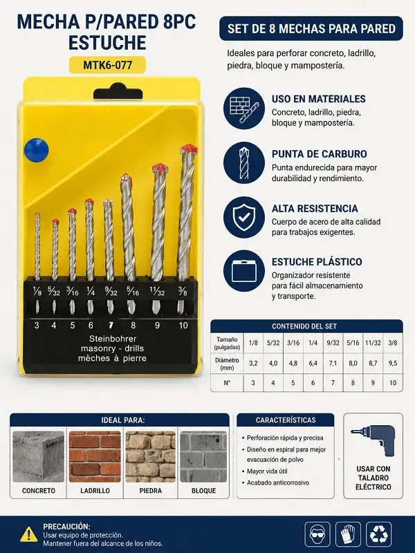 Mecha P/Pared 8pz Estuche MTK6-077