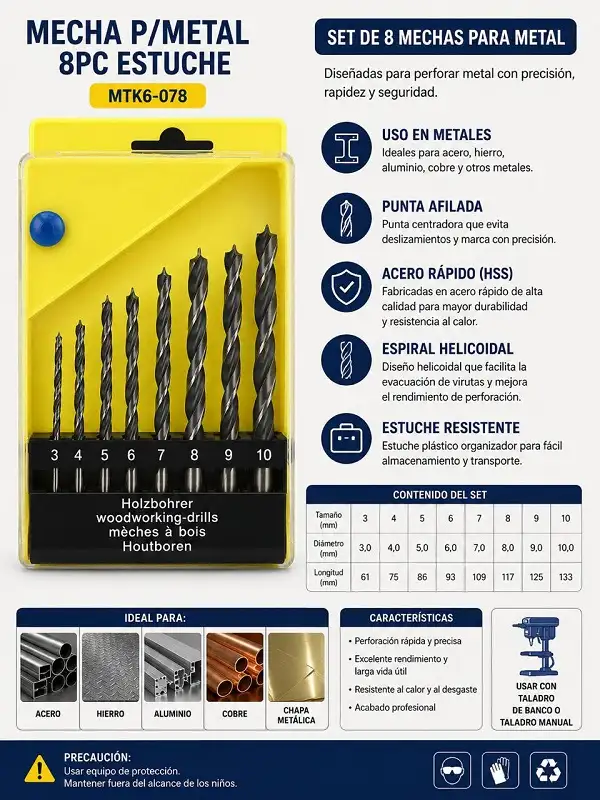 Mecha P/Metal 8pz Estuche MTK6-078