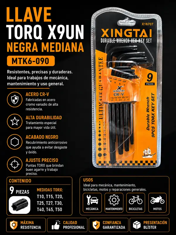 Llave Torq X9pz Negra Mediana MTK6-090