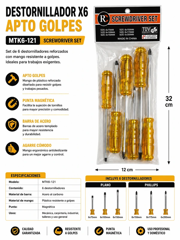 Destornillador X6 Apto Golpes MTK6-121