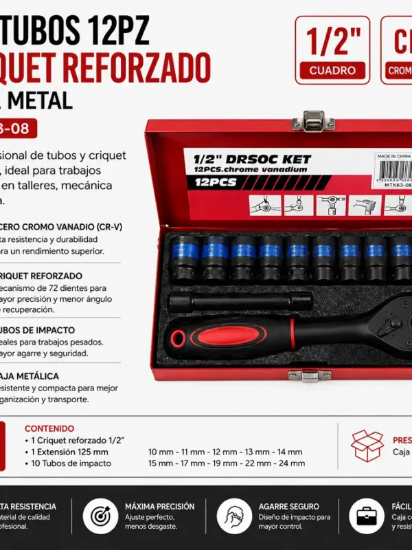 Set Tubos 12pz Criquet Reforzado Caja Metal MTK63-08