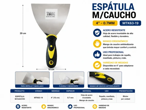 Espatula Mango de Caucho 4" 0.7mm MTK63-19