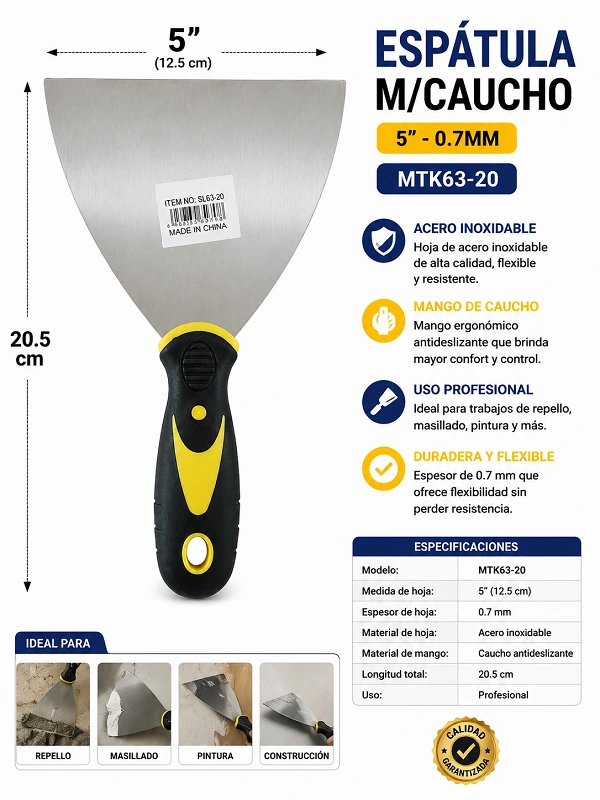 Espatula Mango de Caucho 5" 0.7mm MTK63-20