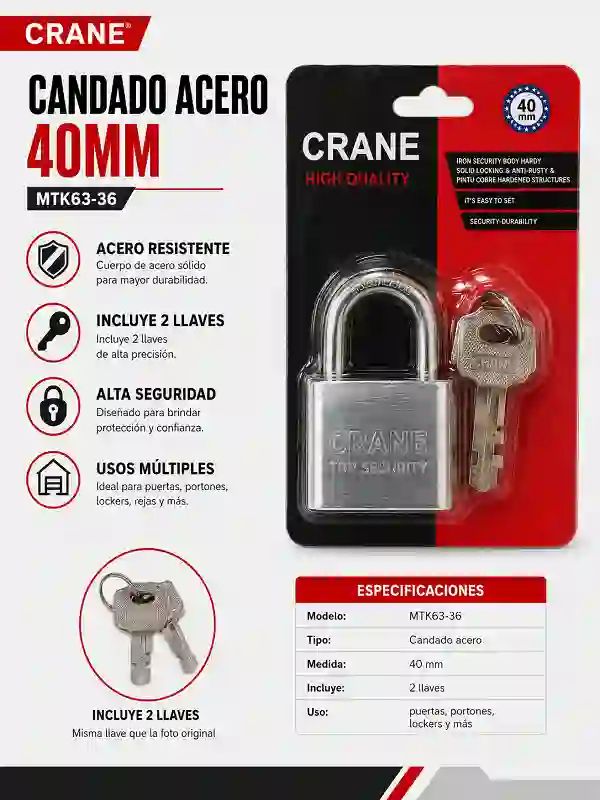 Candado Acero 40mm CRANE MTK63-36
