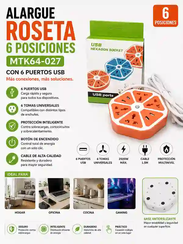 Alargue Roseta 6 Posiciones MTK64-027
