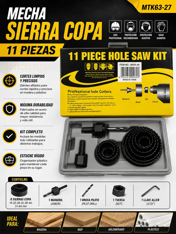 Mecha Sierra Copa 11pz C/Estuche MTK63-27