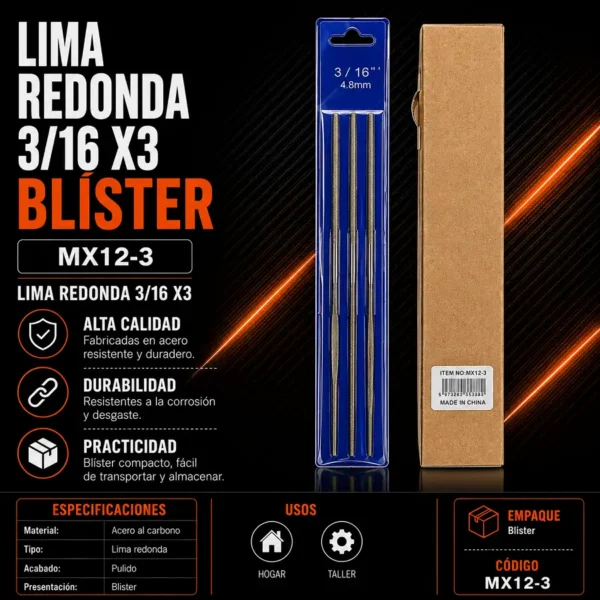 Lima Redonda 3/16 X3 MX12-3