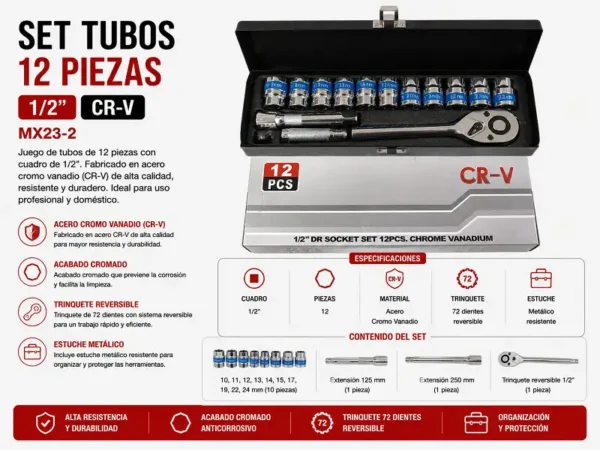 Set Tubos 12pz 1/2" CR-V MX23-2