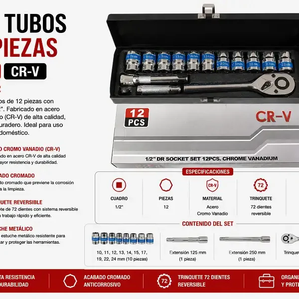 Set Tubos 12pz 1/2" CR-V MX23-2