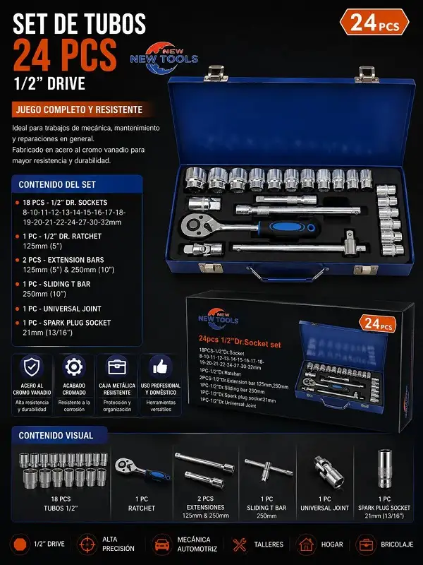Set Tubos 24pz Caja Metalica MX2509-13