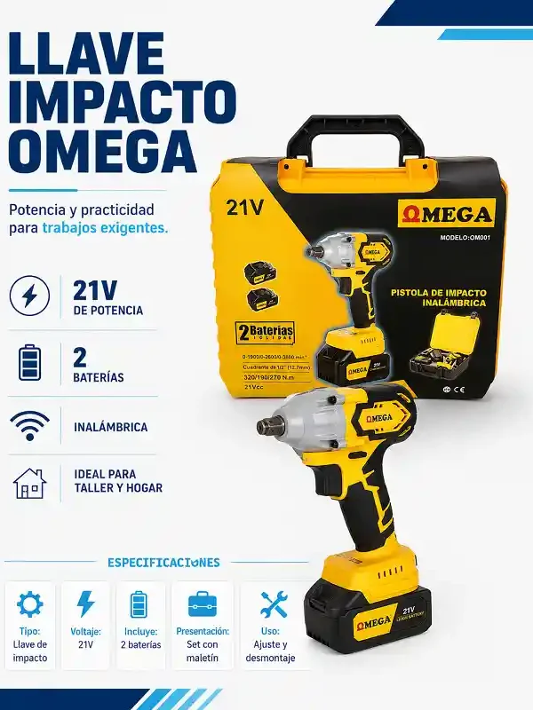 Pistola de Impacto Inalámbrica 21V Omega