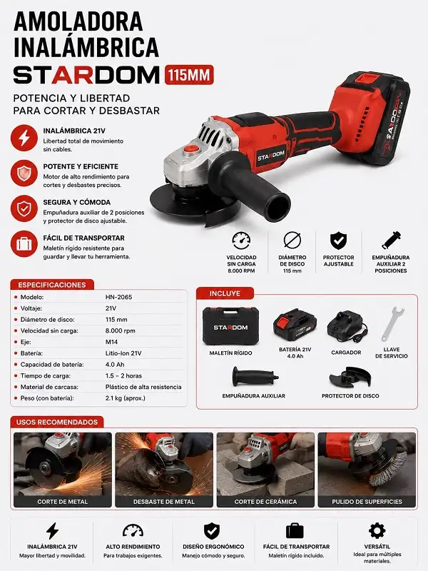 Amoladora Inalámbrica 115mm Stardom